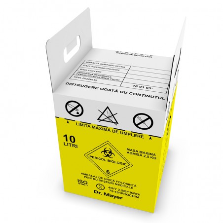 Cutie carton 10 L cu sac destinata colectarii Deseurilor Medicale Infectioase(sac inclus)
