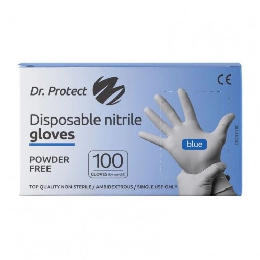 Manusi examinare nitril nepudrate albastre marimea L Dr. Protect
