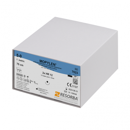 Fir sutura polipropilena Mopylen 5/0 DS16 cu ac de 16mm ⅜ sectiune triunghiulara Resorba