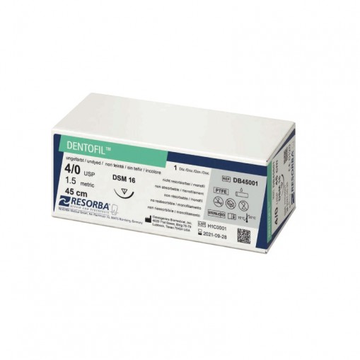 Fir sutura teflon Dentofil 5/0 DSM16 cu ac de 16mm ⅜ sectiune triunghiulara Resorba