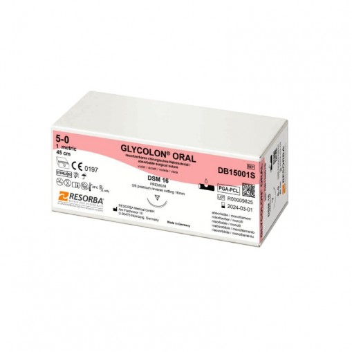 Fir sutura PGA Glycolon Oral 5/0 DSM13 cu ac de 13mm ⅜ sectiune triunghiulara Resorba