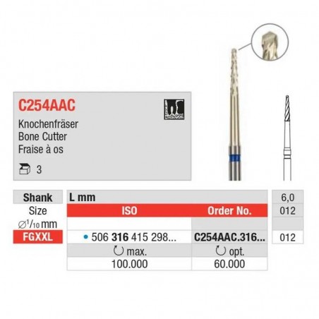 Freza chirurgicala carbura de tungsten FGXL C254AAC.316.012 Edenta