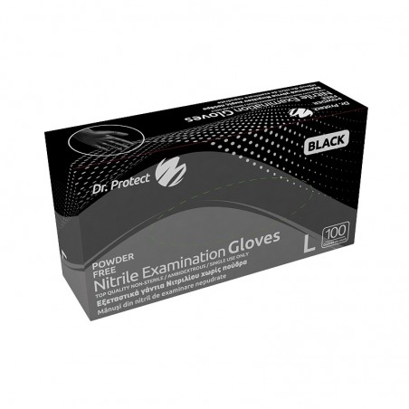Manusi examinare nitril negre nepudrate marimea L Dr.Protect