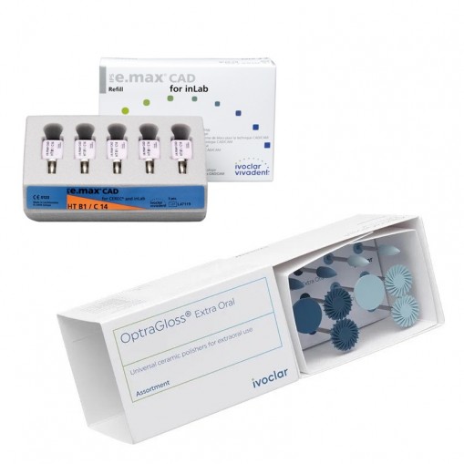 Pachet promo 4x IPS e.max CAD CEREC/InLab HT C14 5 blocuri + OptraGloss Extra Oral Assortment Ivoclar