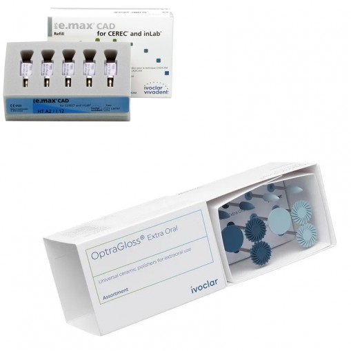 Pachet promo 4x IPS e.max CAD CEREC/InLab HT I12 5 blocuri + OptraGloss Extra Oral Assortment Ivoclar